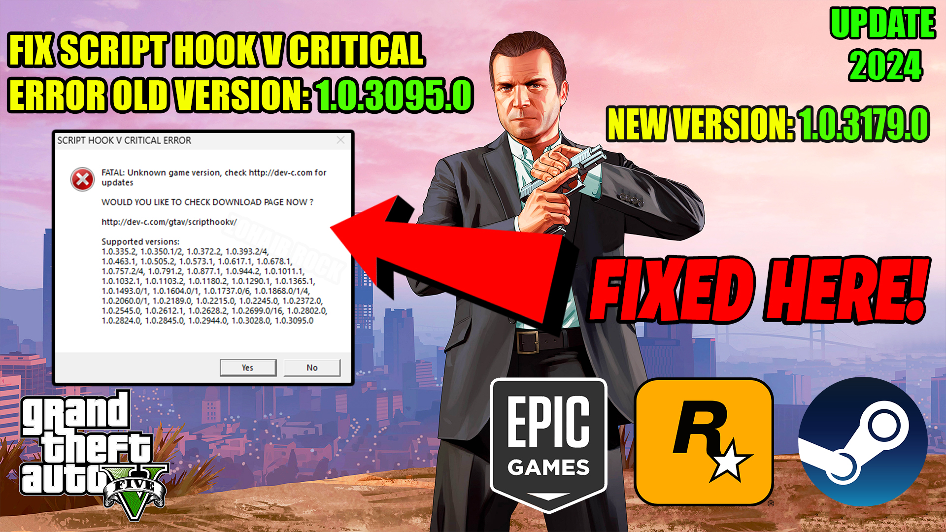 SCRIPT HOOK V CRITICAL ERROR AFTER GTA 5 UPDATE 1.0.3179.0 | GTA 5 New Update Script Hook V Error
