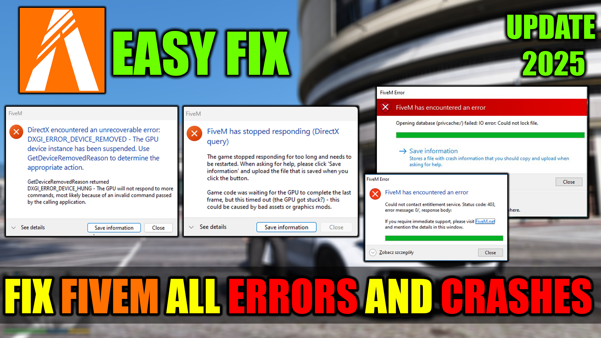 How to Fix FiveM has Stopped Responding (DirectX query), DXGI ERROR DEVICE REMOVED, FiveM Errors & Crashes In 2025
